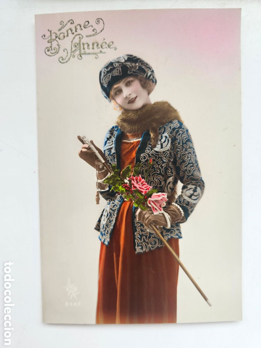 Postcards: Magn&iacute;fica postal de chica con Bast&oacute;n Bonne ann&eacute;e Maria Lluisa Figueras 1900s 1910s Alemania Deutsch
