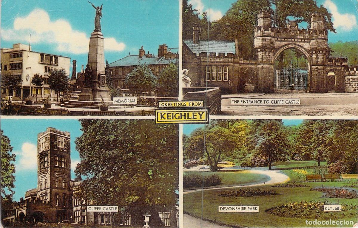 Postales: Postal Multi-vista de Keighley, Inglaterra - Castillo y Parques