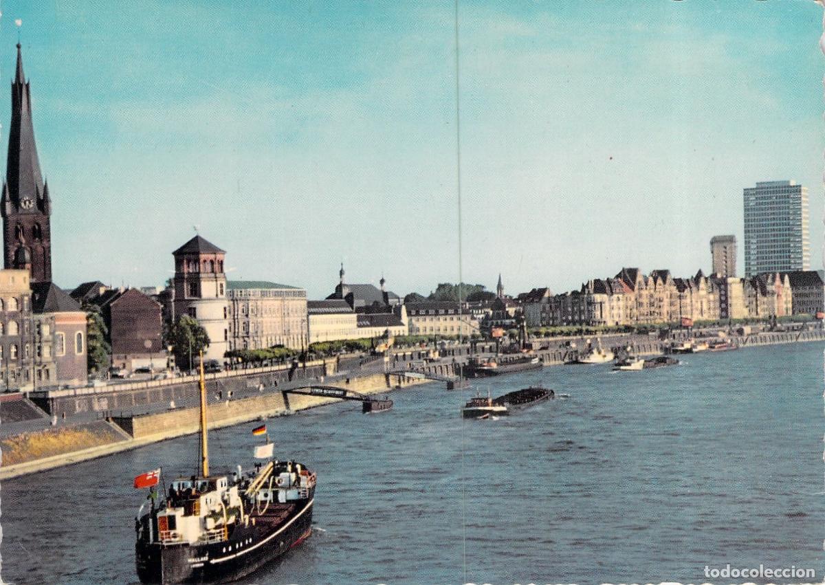 Postales: Postal de D&uuml;sseldorf: Paseo del Rin y Ribera Rheinufer