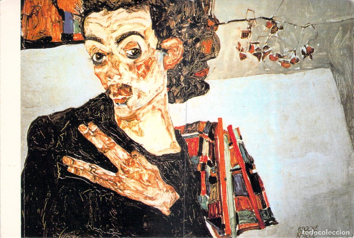 Postales: Postal de Arte Egon Schiele Autorretrato con Jarr&oacute;n Negro