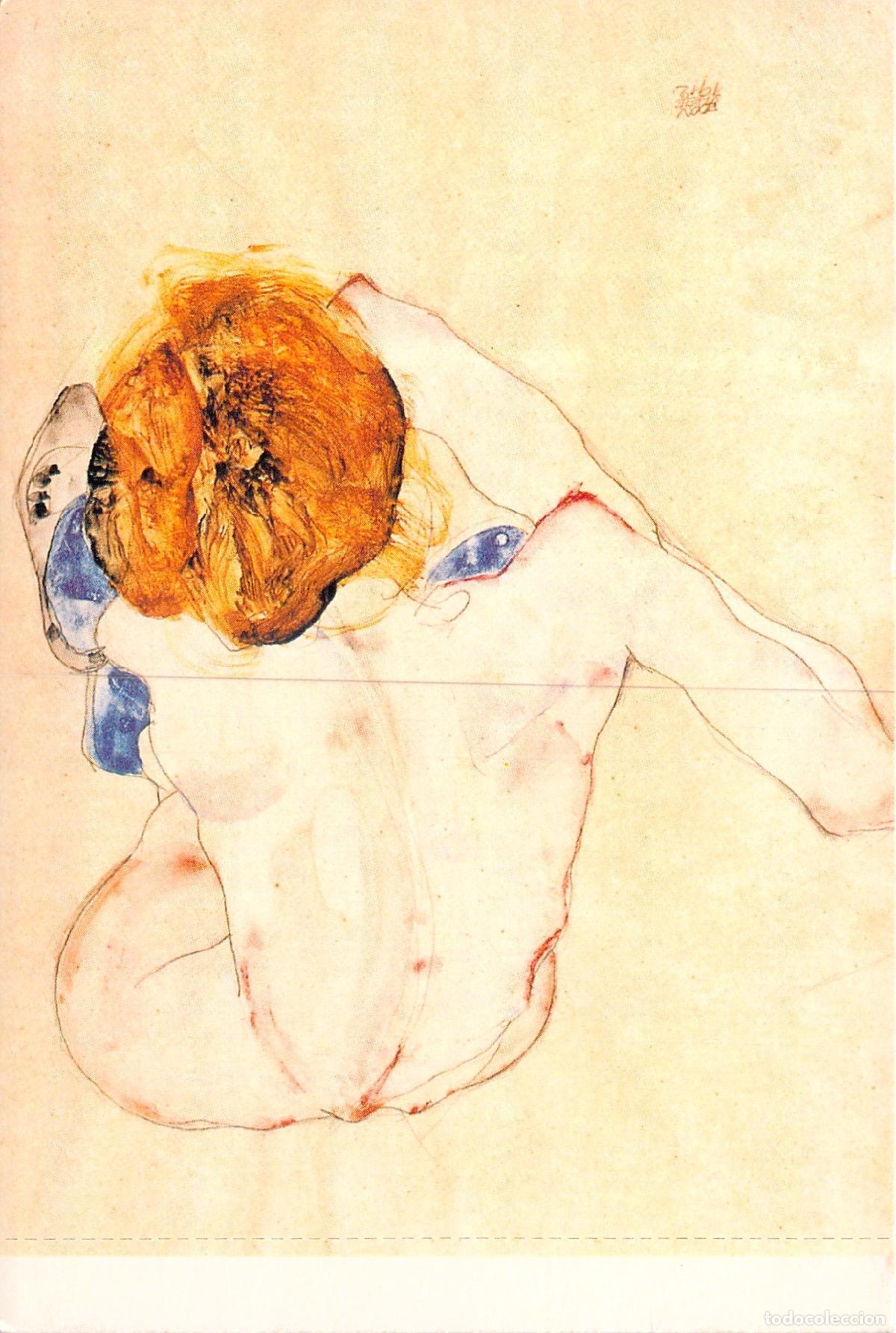 Postales: Postal de Arte Egon Schiele - Desnudo Inclinado