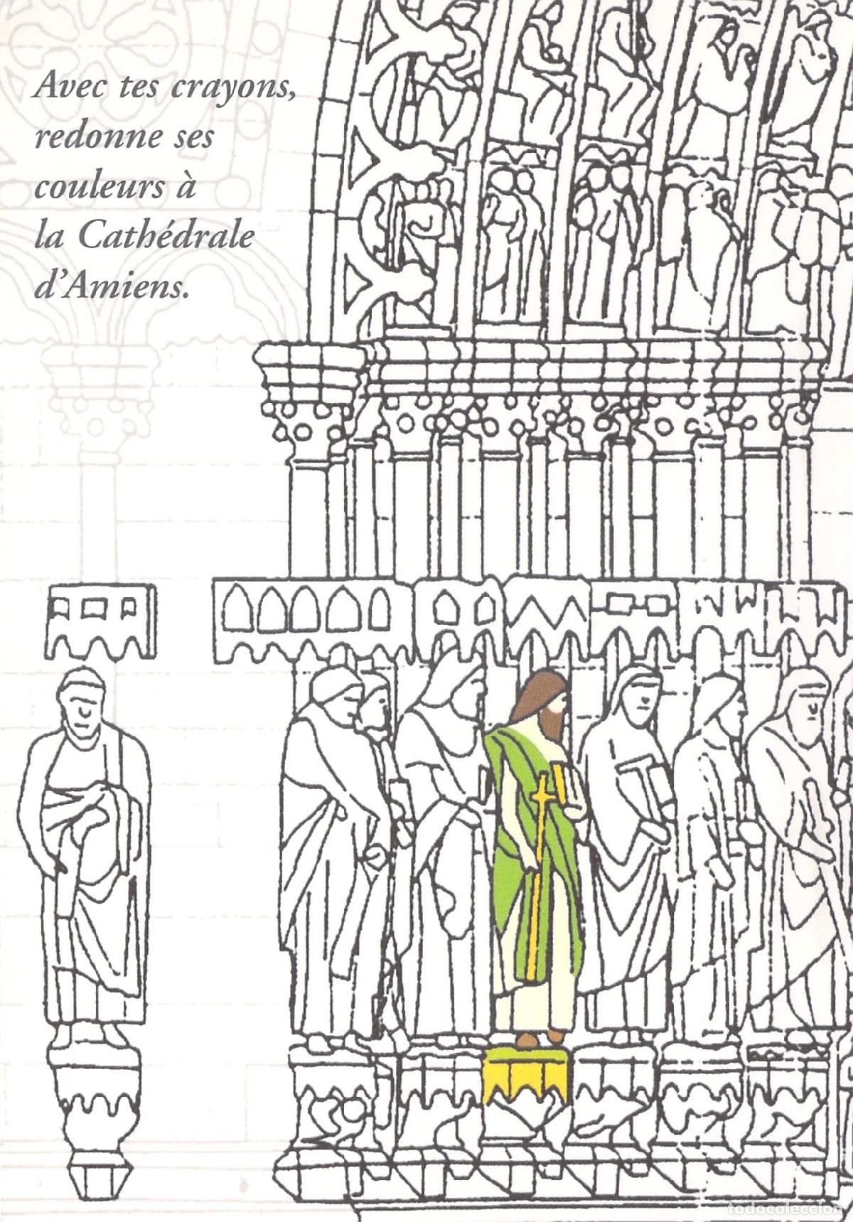 Postkarten: Postal de la Catedral de Amiens Francia para Colorear