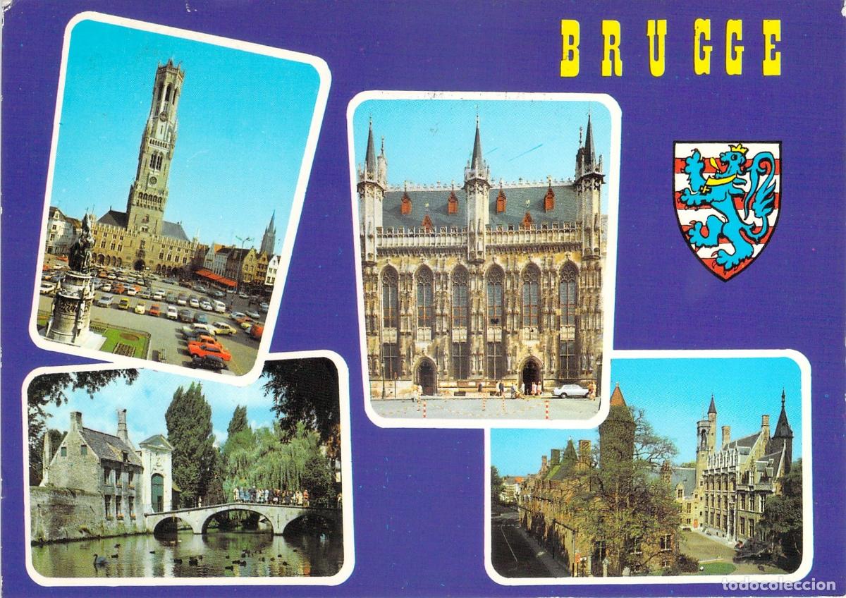 Postales: Postal de Brujas B&eacute;lgica con Vistas Panor&aacute;micas y Escudo