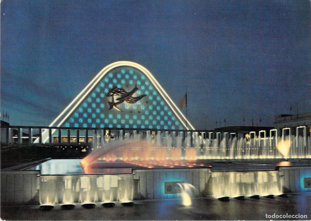 Postales: Postal Exposici&oacute;n Universal Bruselas Grand Palais y Fuentes
