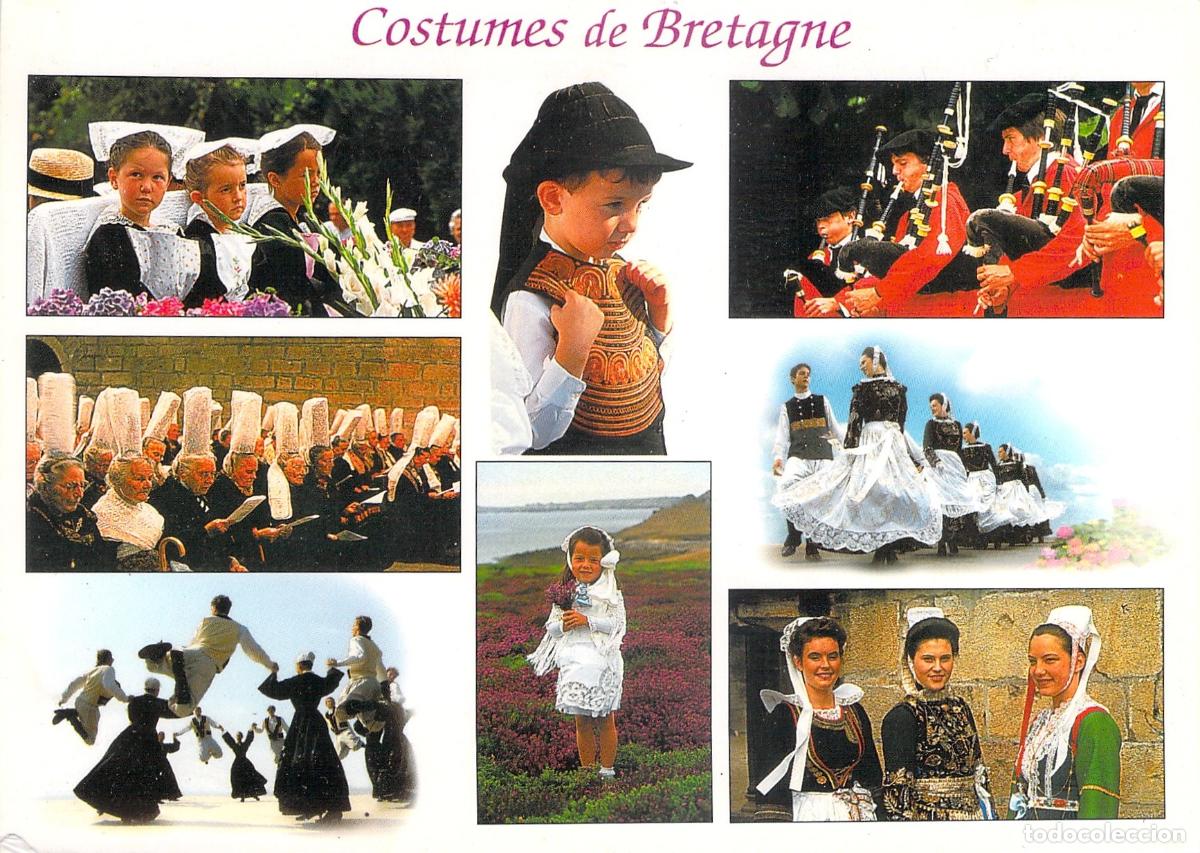 Postales: Postal de Trajes Tradicionales de Breta&ntilde;a y Folclore Franc&eacute;s