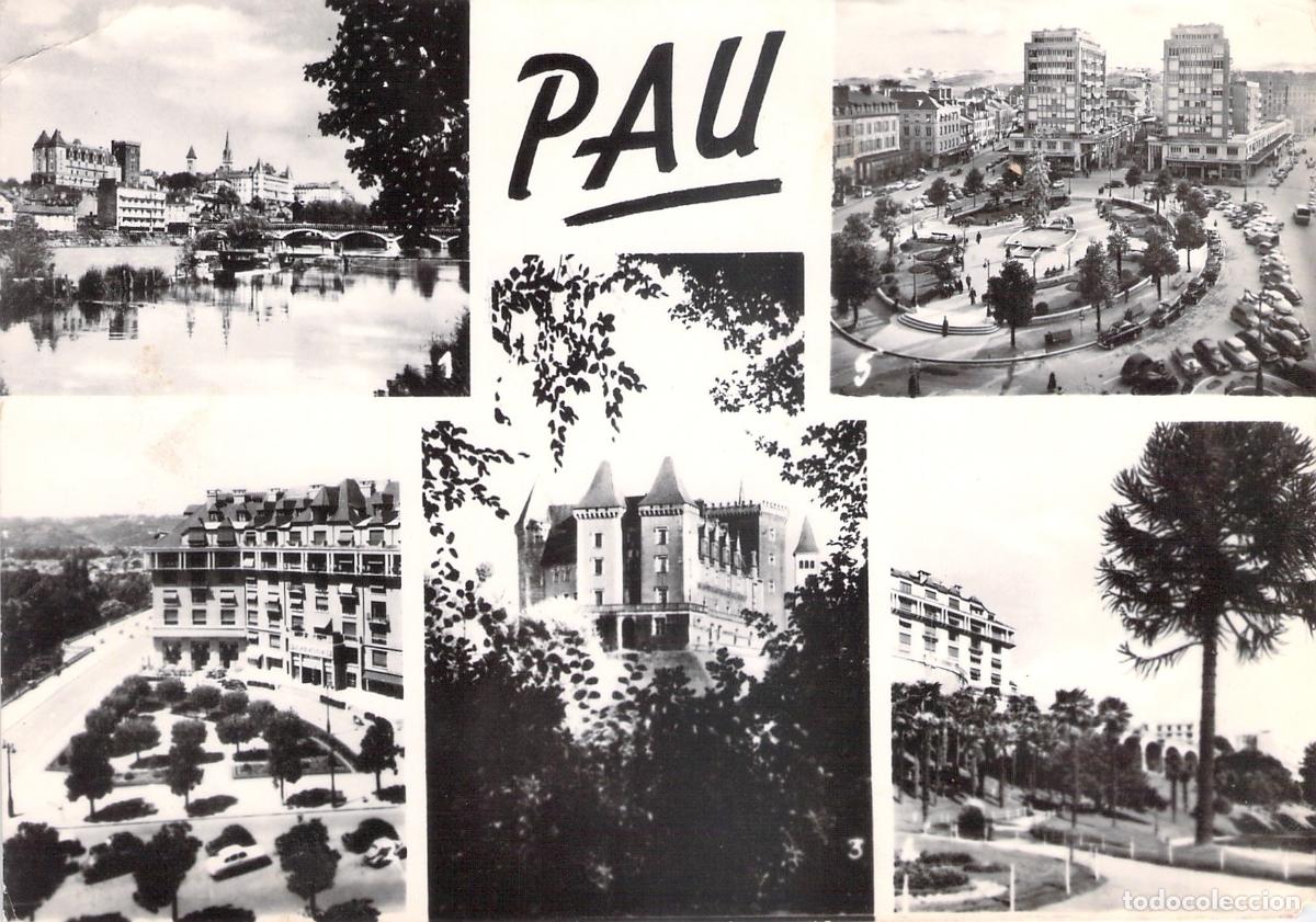 Postales: Postal multi-vista de Pau, Francia: Castillo y Plaza Clemenceau
