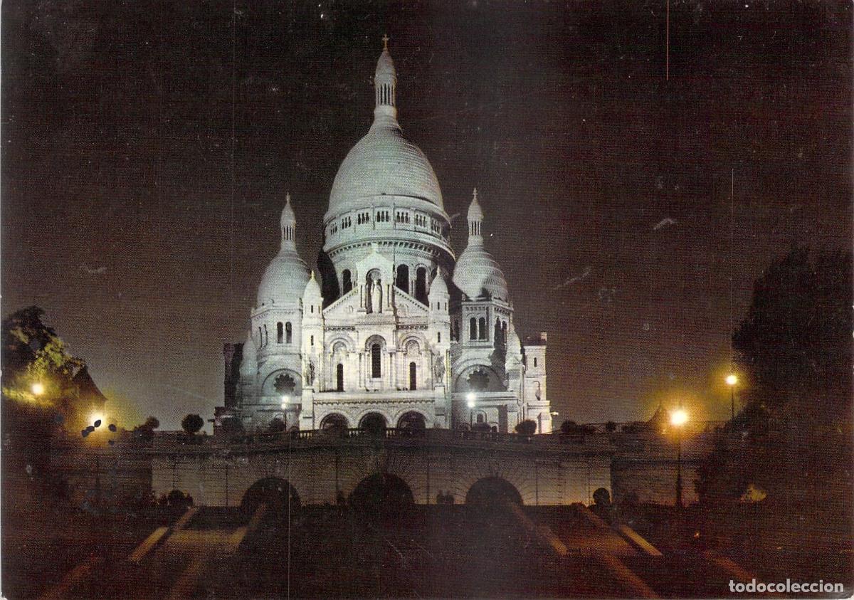 Postales: Postal de la Bas&iacute;lica del Sagrado Coraz&oacute;n, Par&iacute;s, Vista Nocturna