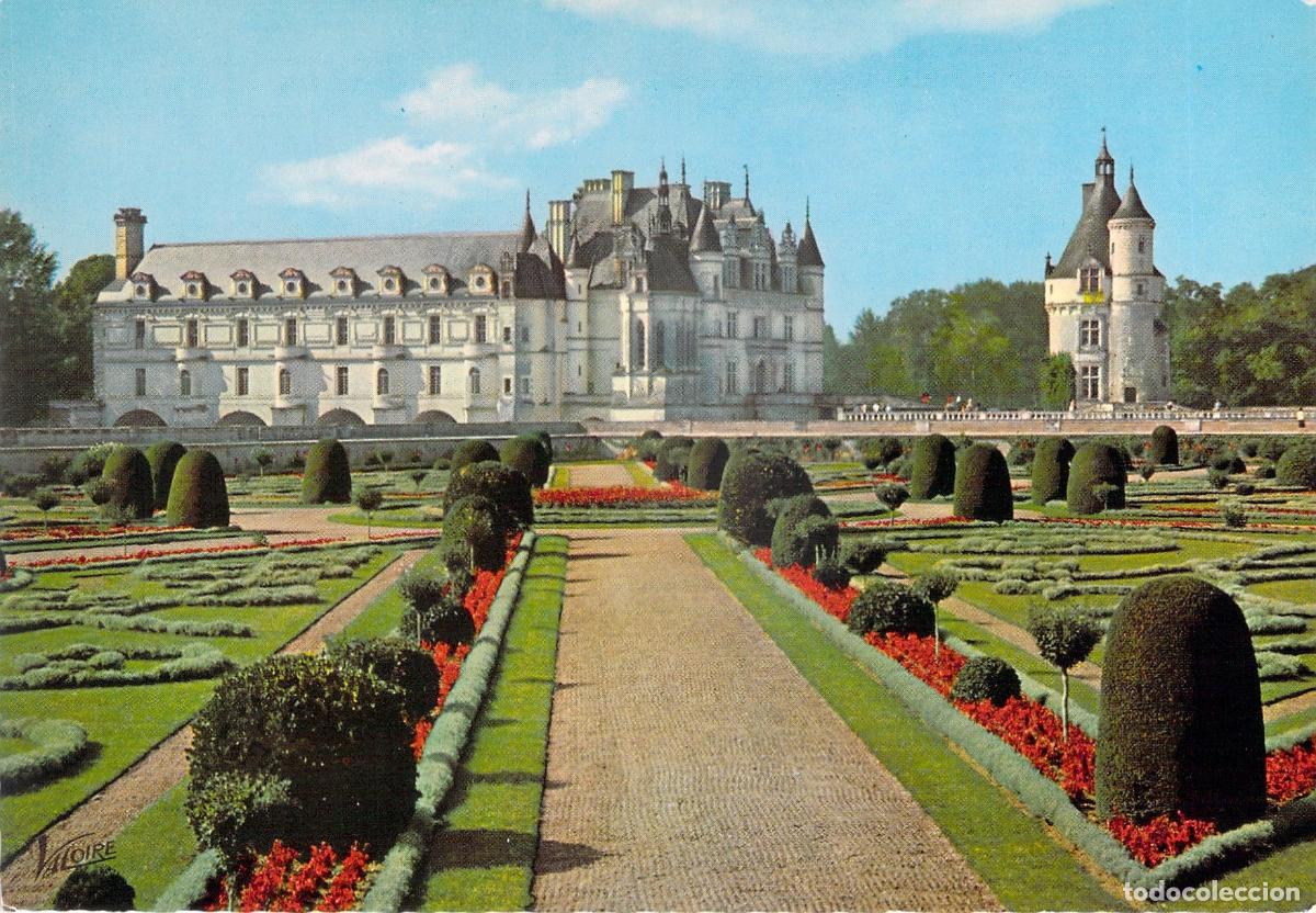 Postales: Postal del Castillo de Chenonceau y Jard&iacute;n de Diana de Poitiers
