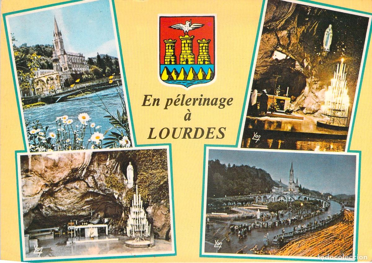 Postales: Postal de Peregrinaci&oacute;n a Lourdes con Vistas del Santuario y Escudo