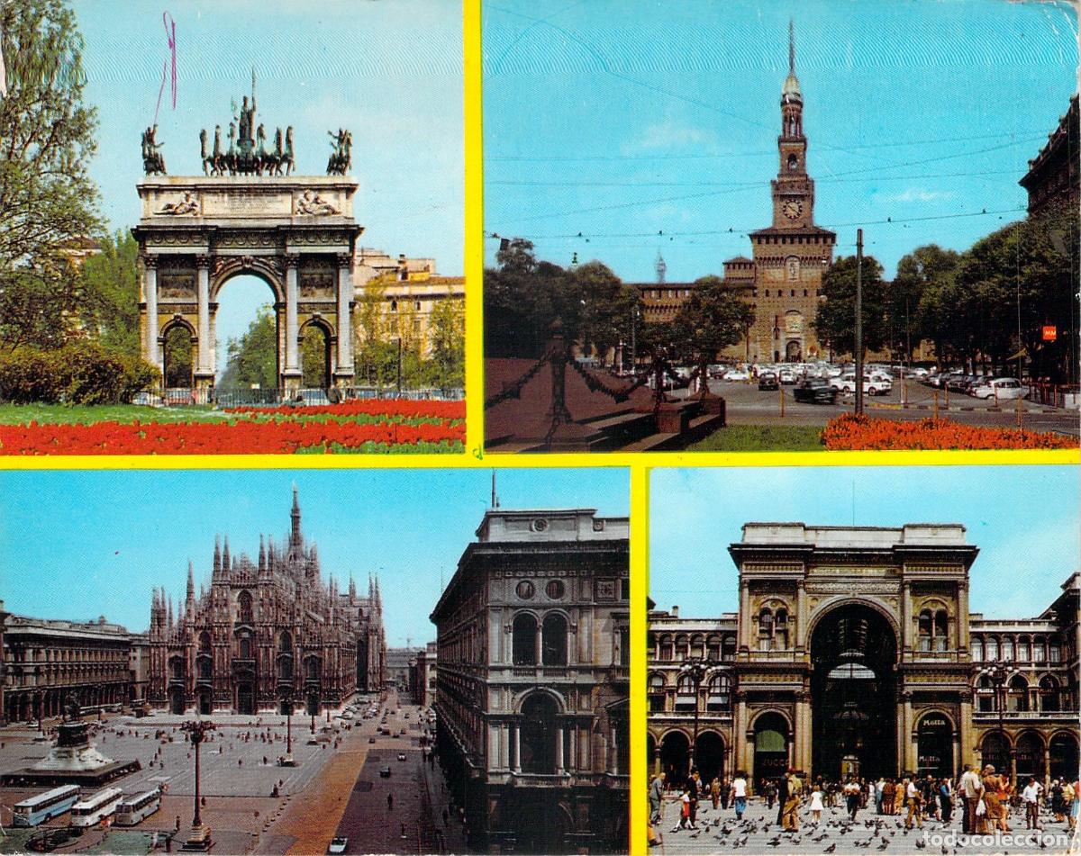 Postales: Postal de Mil&aacute;n: Duomo, Castello Sforzesco y Monumentos de Italia