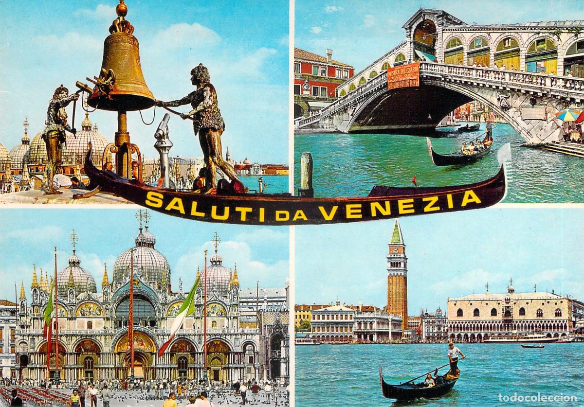 Postales: Postal Saluti da Venezia Vistas del Puente Rialto y Plaza San Marcos