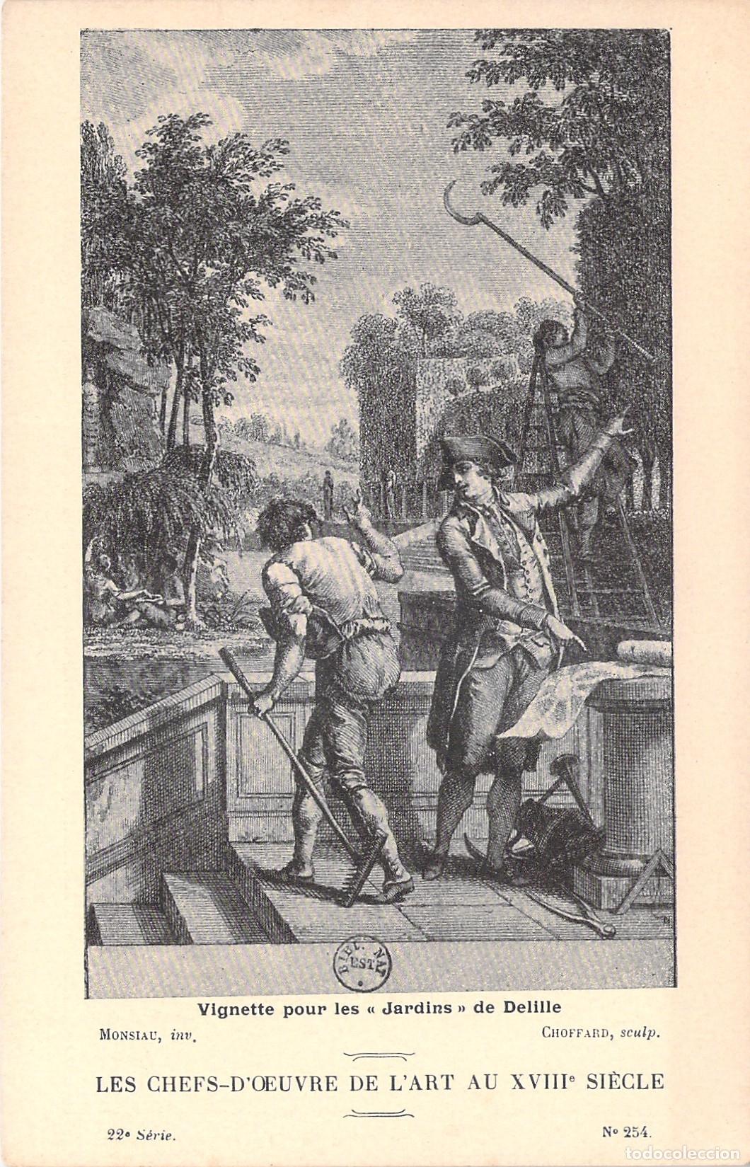 Postales: Postal Arte Siglo XVIII Vignette para Jardins de Delille Monsiau