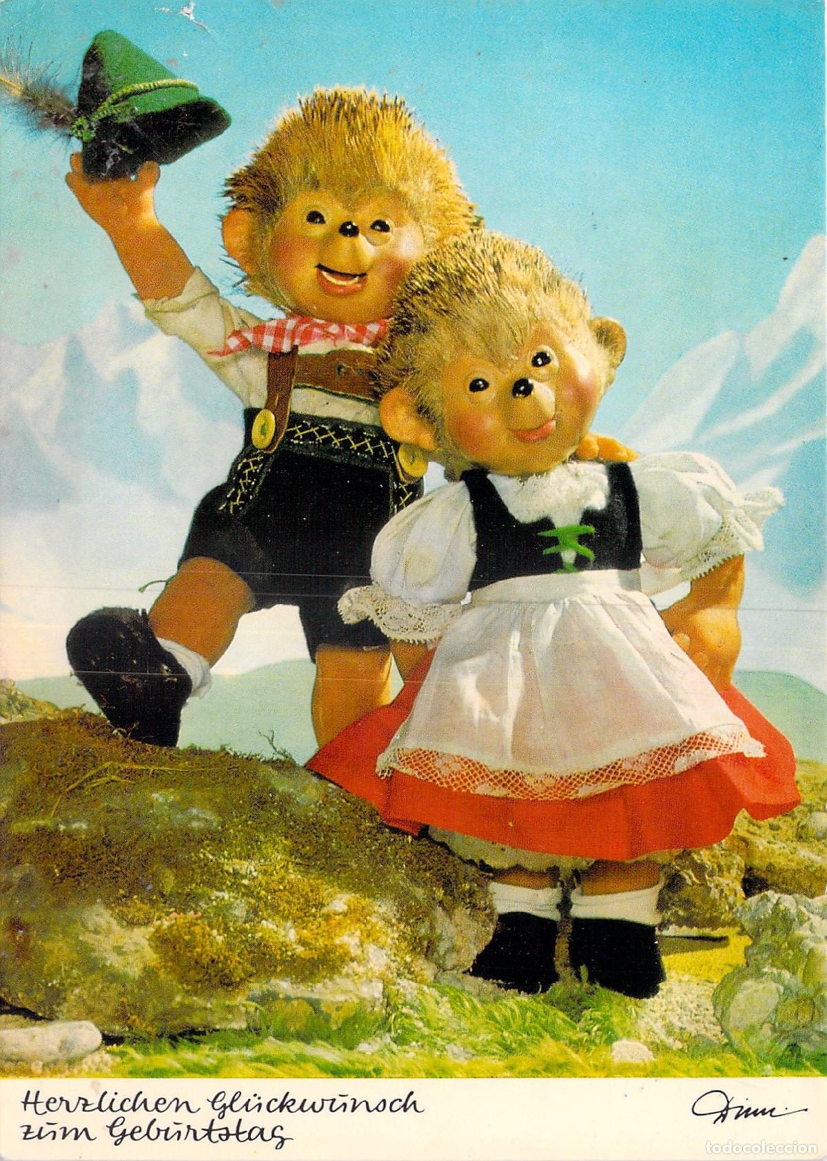 Postales: Postal de Cumplea&ntilde;os con Erizos Mecki y Micki en Atuendo B&aacute;varo