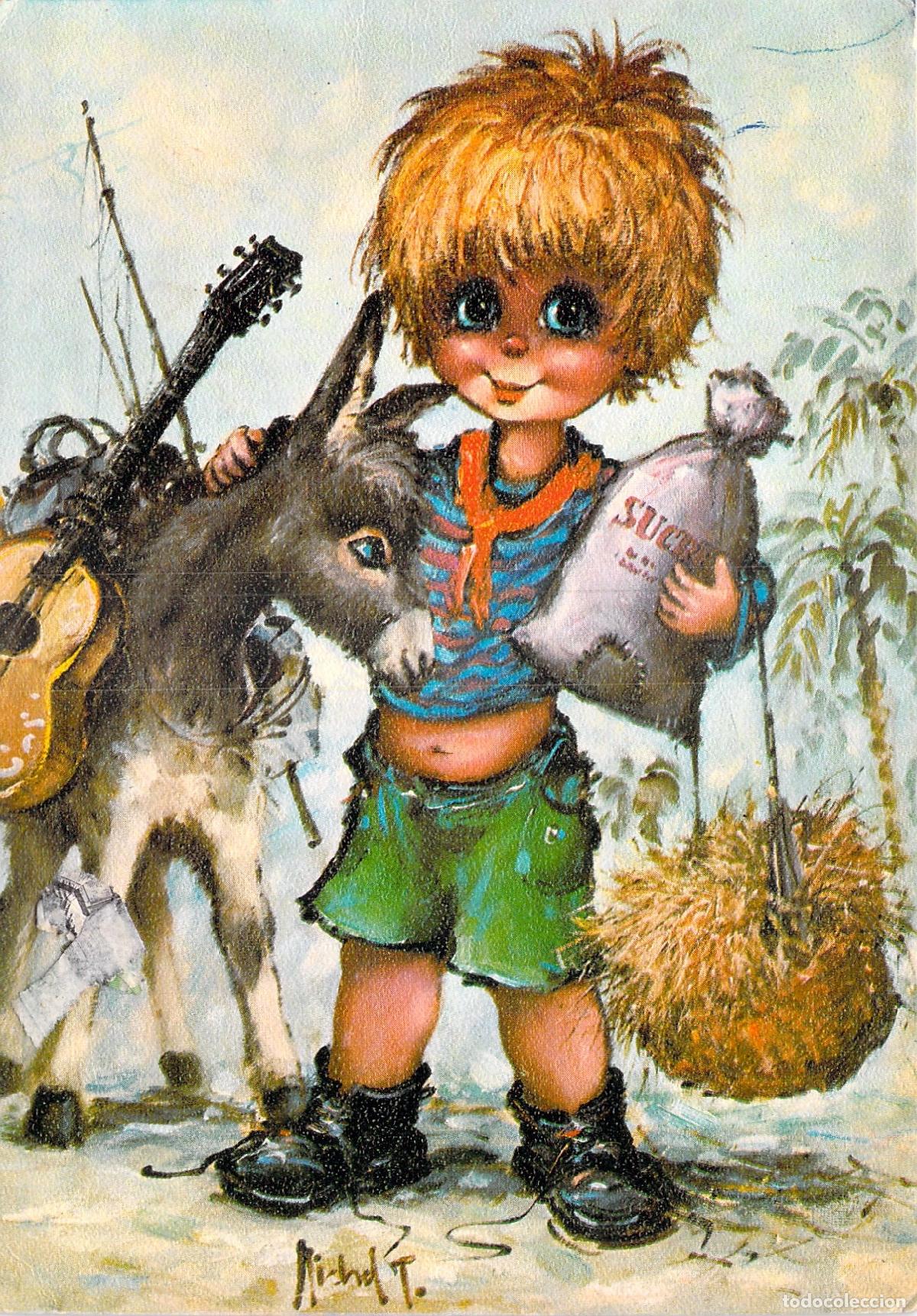 Postales: Postal de Ni&ntilde;o con Burro y Saco de Az&uacute;car - Les Copains