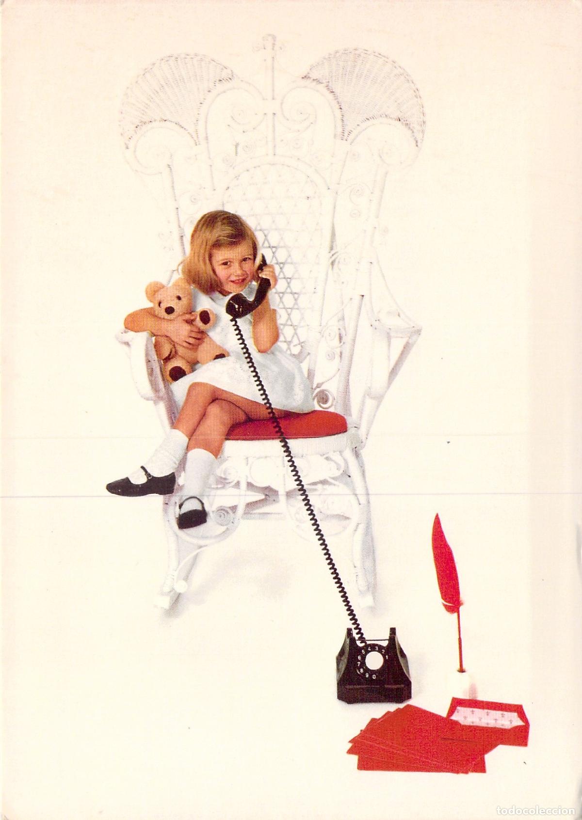 Postales: Tarjeta Postal Ni&ntilde;a con Tel&eacute;fono y Oso de Peluche
