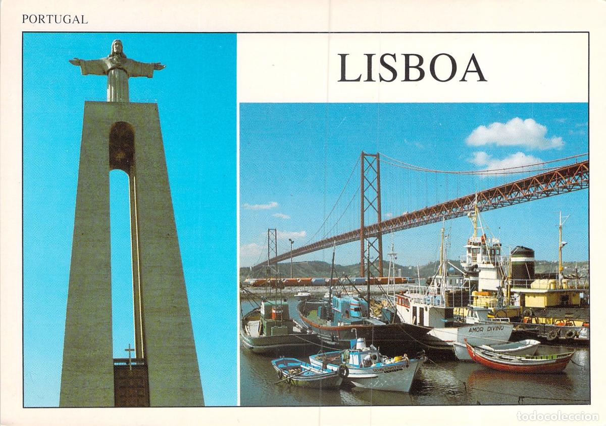 Postales: Postal de Lisboa Portugal: Cristo Rey y Puente sobre el Tajo