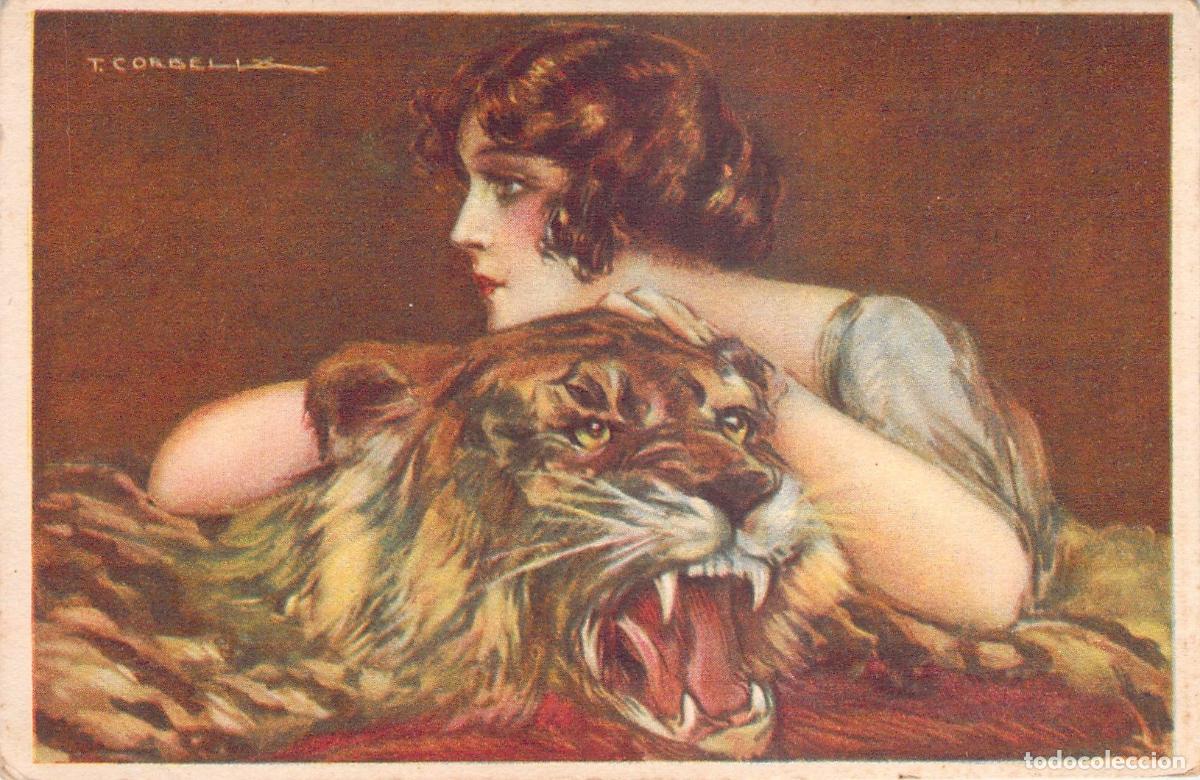 Postales: Postal de Arte de Tito Corbella: Mujer con Piel de Tigre