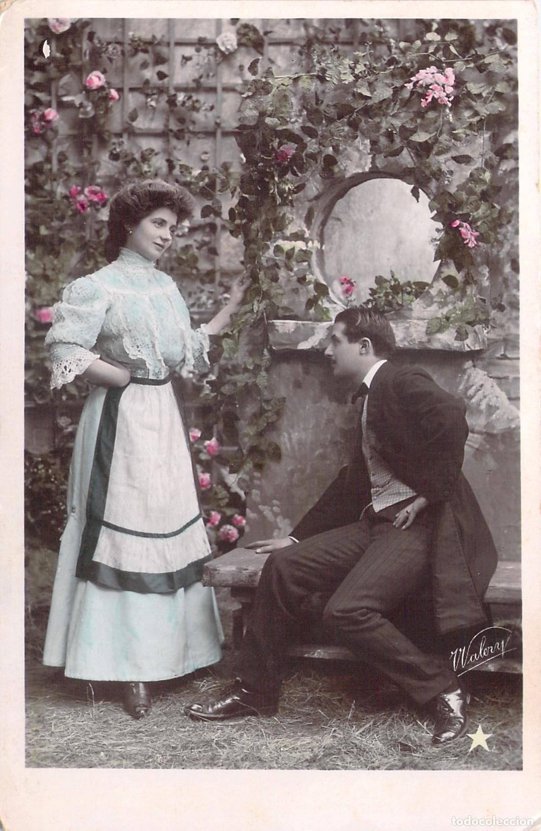 Postales: Postal rom&aacute;ntica de pareja en jard&iacute;n, Emaillographie Marque &Eacute;toile