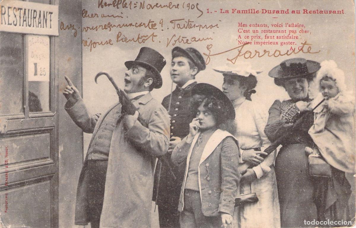Postales: Postal de la Familia Durand en el Restaurante, Francia
