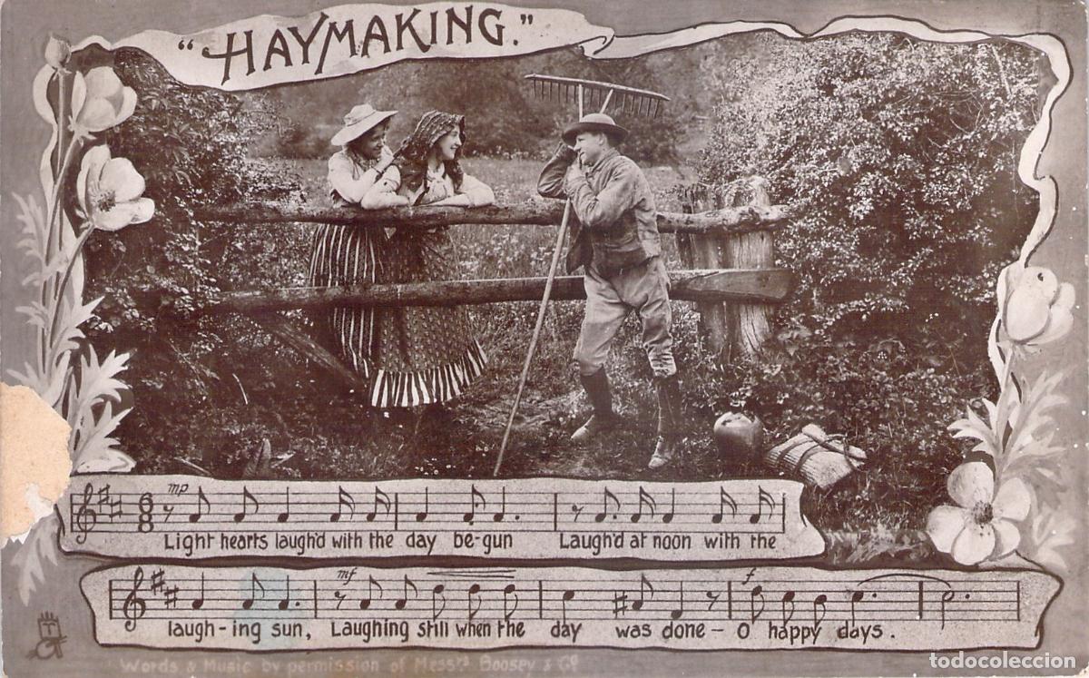Postales: Postal Raphael Tuck Haymaking Escena Rural con Partitura Musical
