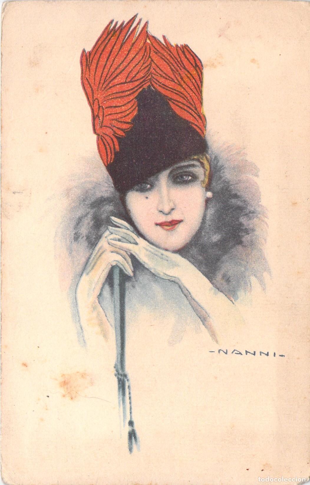 Postales: Postal de Ilustraci&oacute;n de Mujer Elegante con Sombrero de Plumas por Nanni