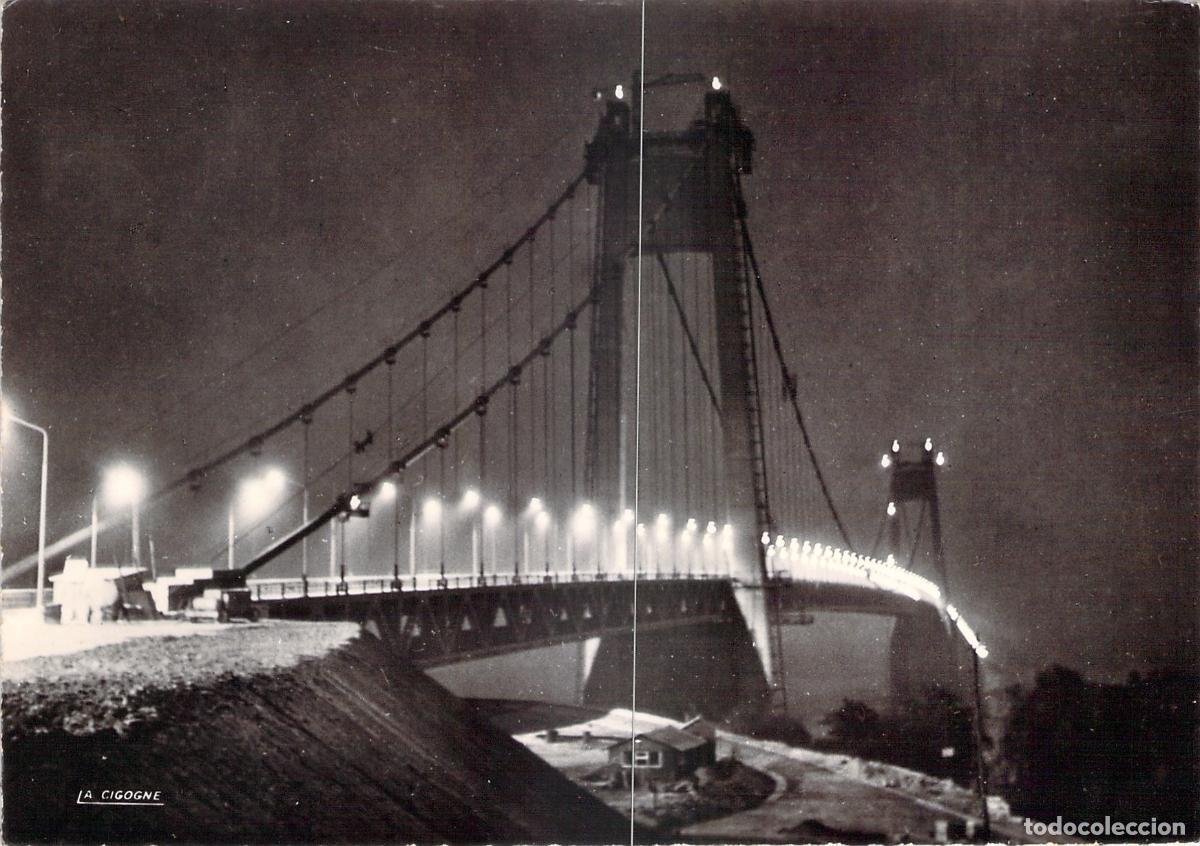 Postales: Postal del Puente de Tancarville Iluminado en la Noche, Francia
