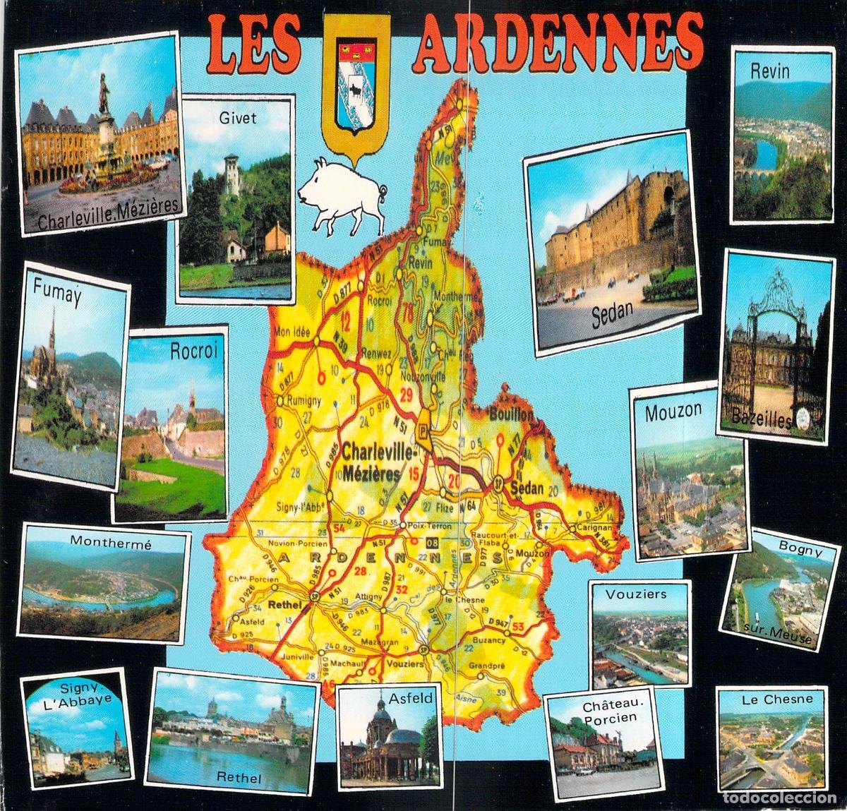 Postales: Postal Mapa de las Ardenas Francia Multi-vista Regional