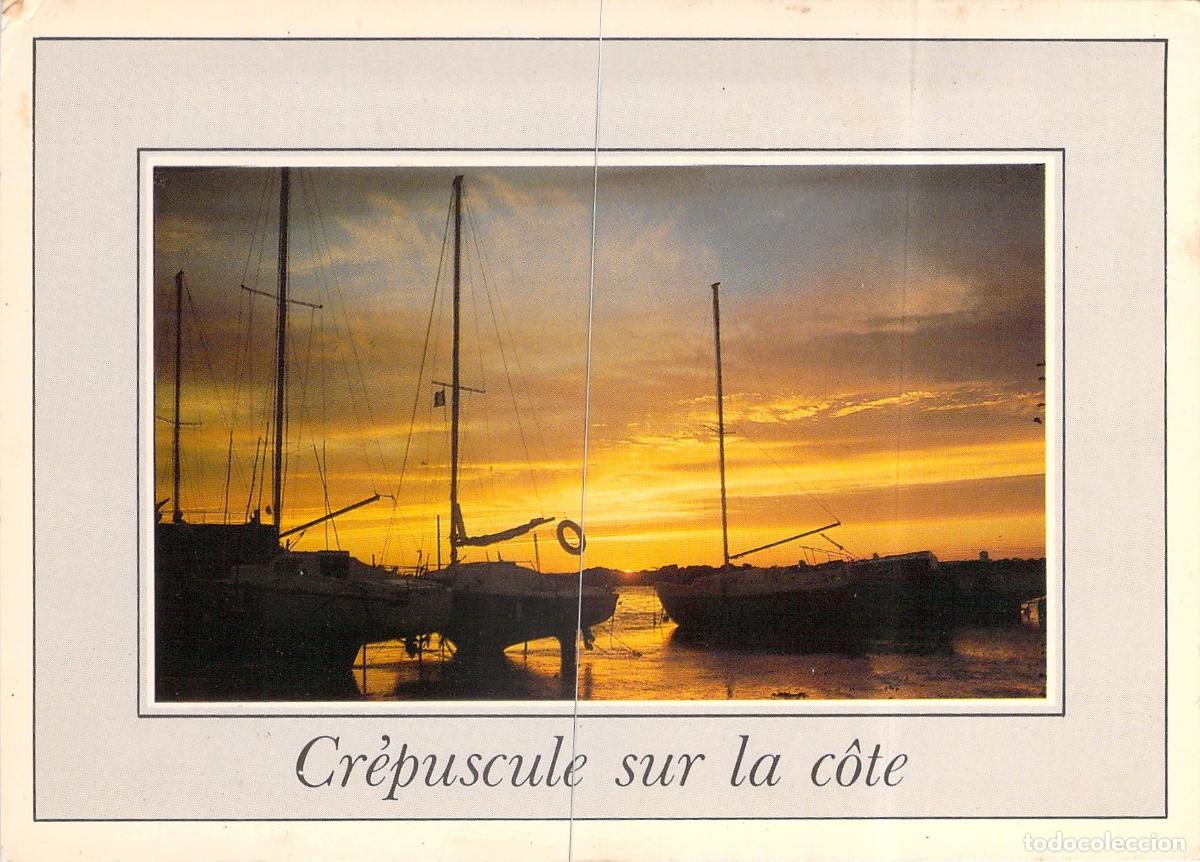 Postales: Postal de barcos de vela al atardecer, Costa de la Isla de Ol&eacute;ron