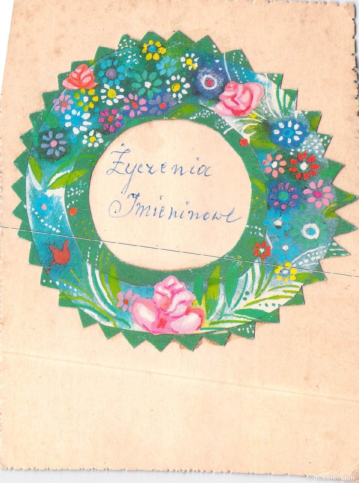 Postales: Postal de Felicitaci&oacute;n Onom&aacute;stica con Corona de Flores Polaca