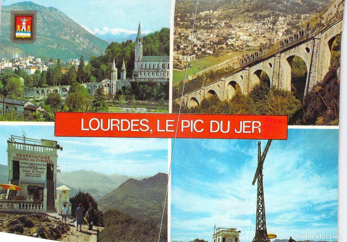 Postales: Postal de Lourdes: Vistas del Pic du Jer y la Bas&iacute;lica