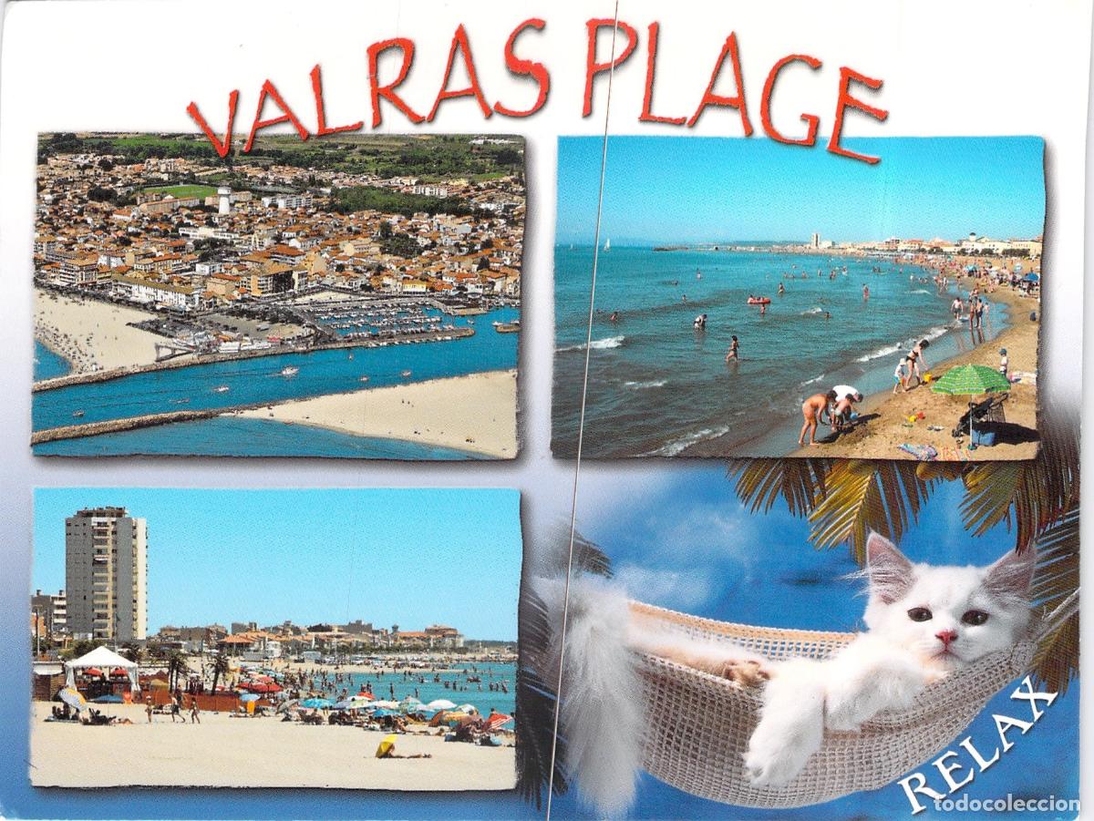 Postales: Postal Multi-vista Valras Plage Francia con Gatito Relax