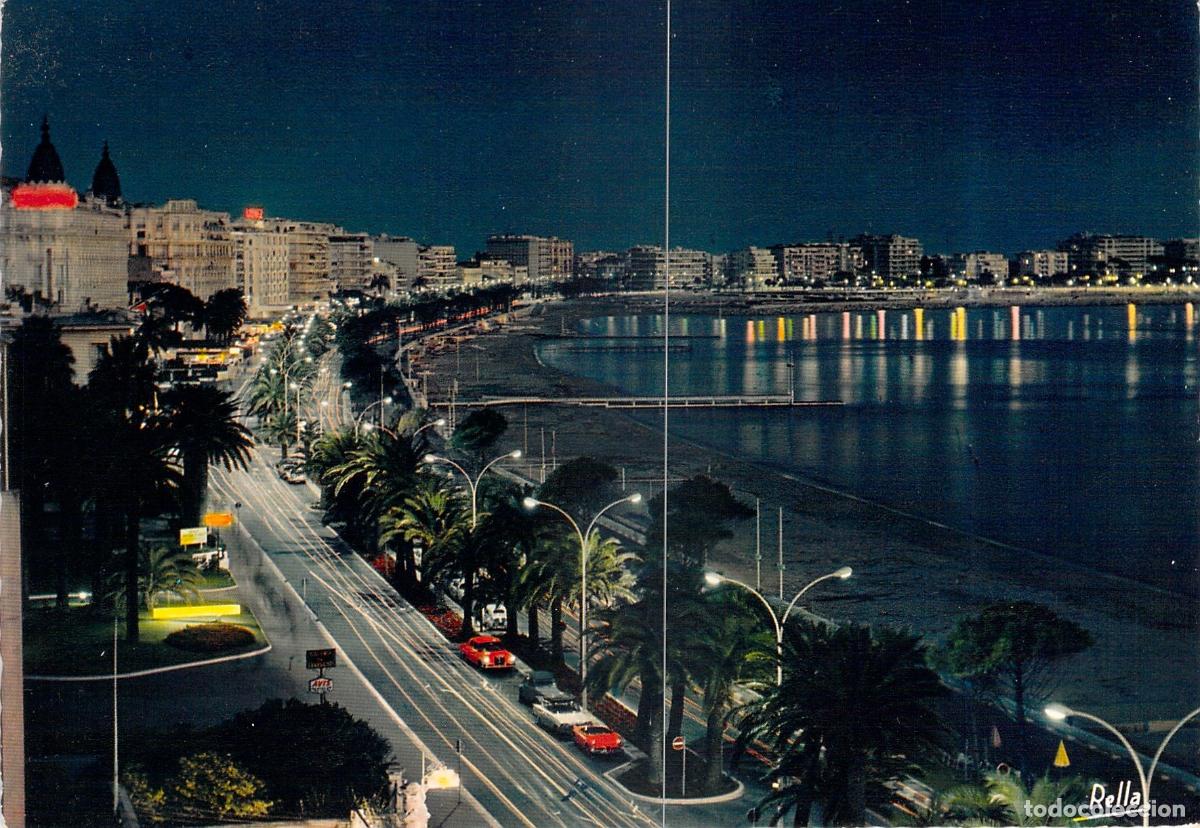 Postales: Postal de Cannes de Noche: La Croisette y Palacios de la Costa Azul