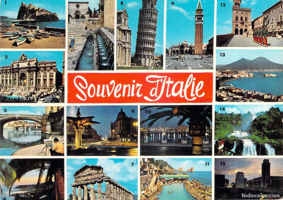 Postales: Postal Souvenir d'Italie con 15 Vistas Panor&aacute;micas de Italia