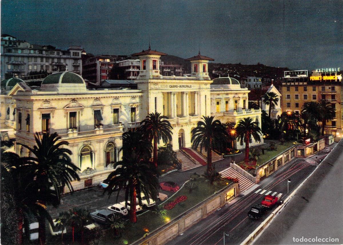 Postales: Postal de Sanremo: Vista Nocturna del Casino Municipal, Italia