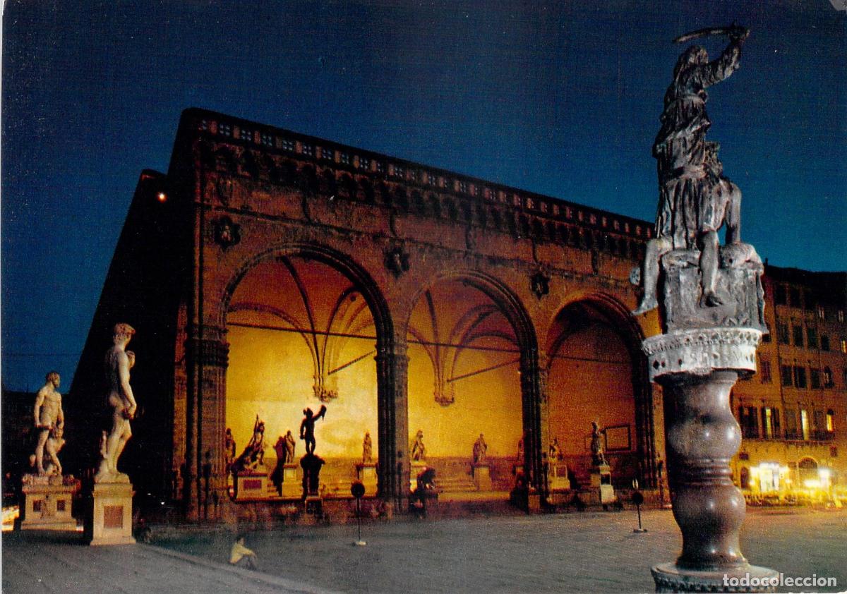 Postales: Postal de Florencia - Loggia dei Lanzi Iluminada de Noche