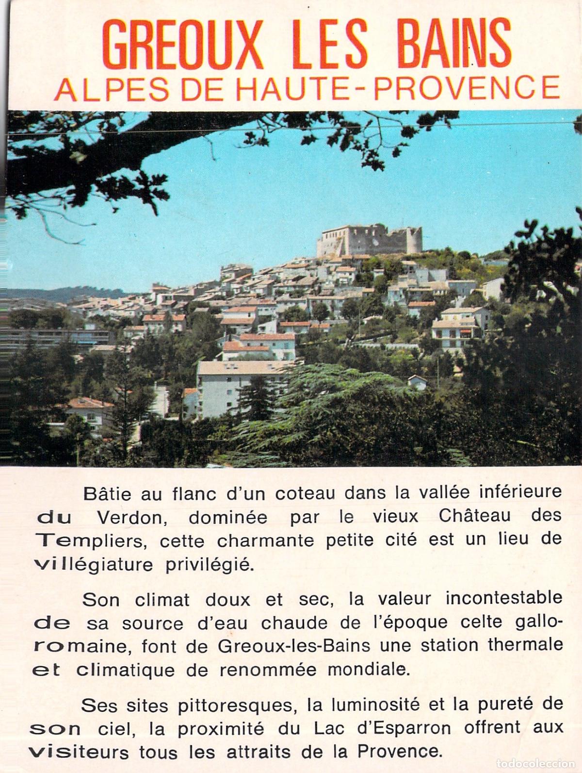Postales: Postal de Gr&eacute;oux-les-Bains y el Castillo de los Templarios en Provenza