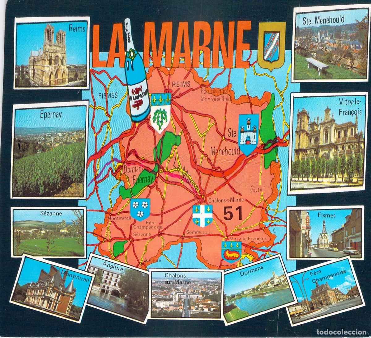 Postales: Postal de Mapa Tur&iacute;stico y Vistas del Departamento de La Marne