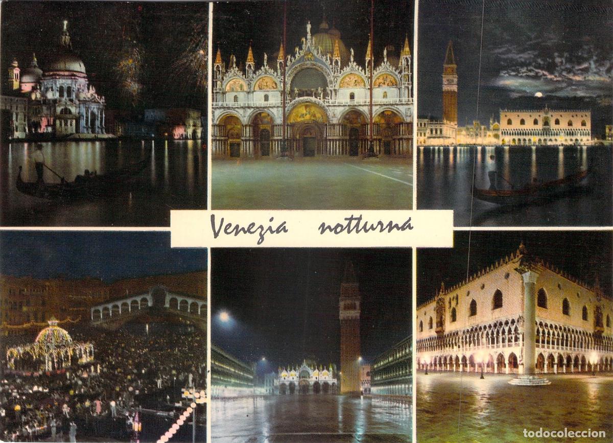 Postales: Postal de Venecia Nocturna con Varias Vistas de la Ciudad