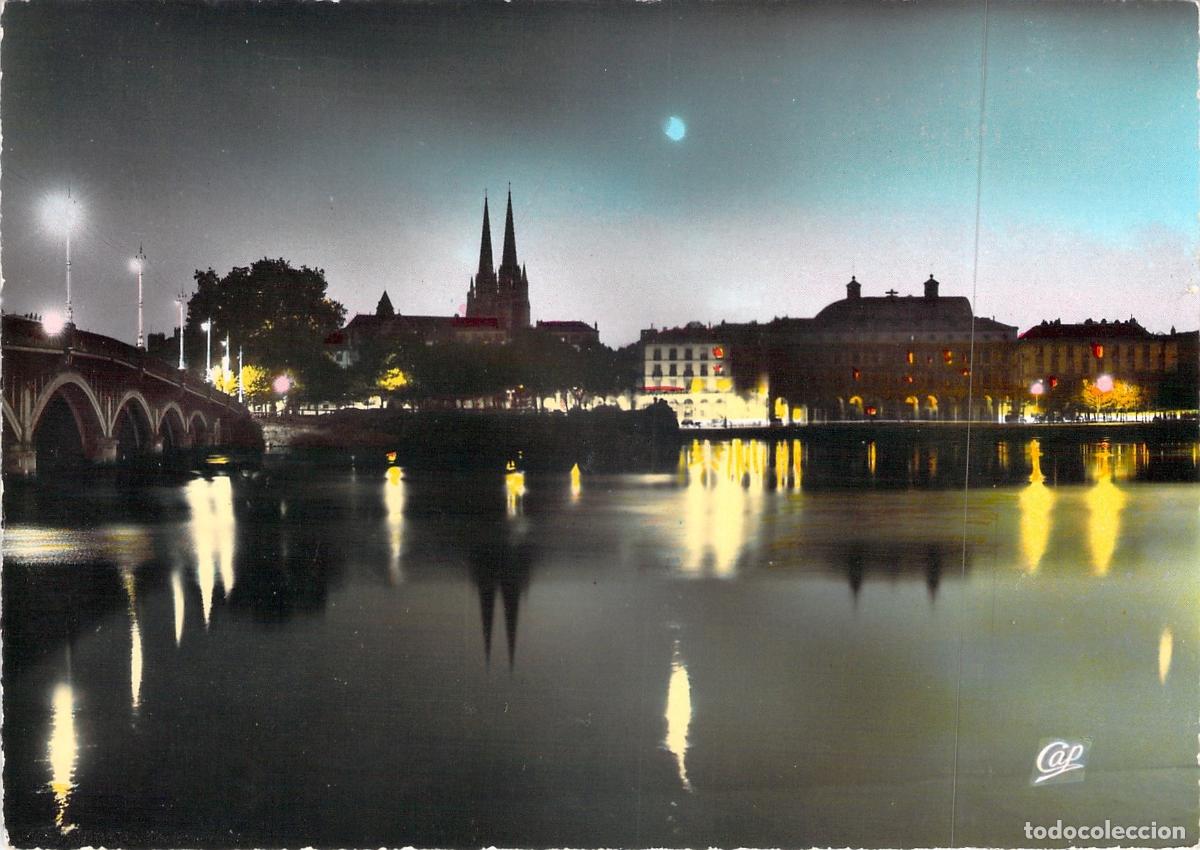 Postales: Postal de Bayona, Francia - Vista del R&iacute;o Adour y la Catedral al Atardecer