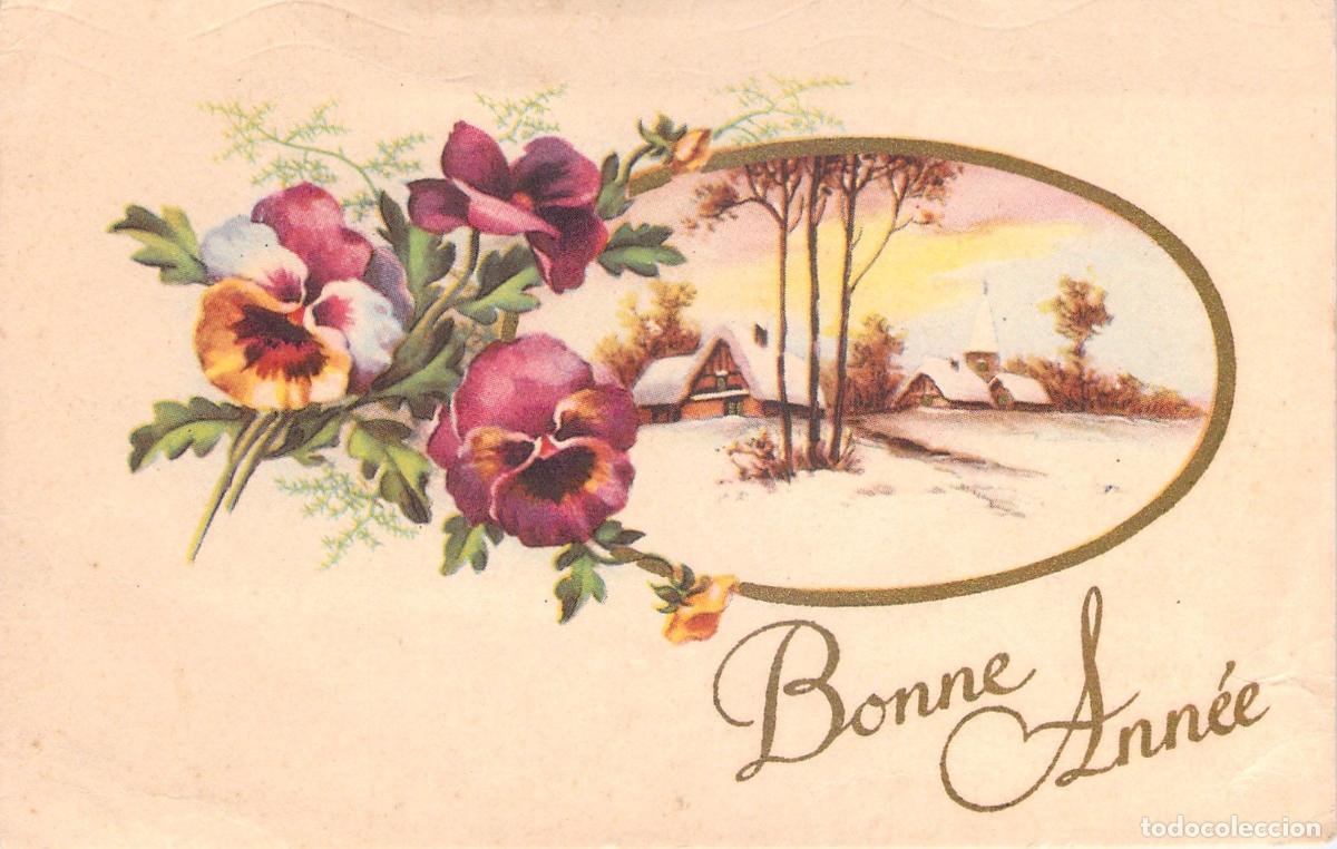 Postales: Postal de A&ntilde;o Nuevo con Flores y Paisaje Nevado