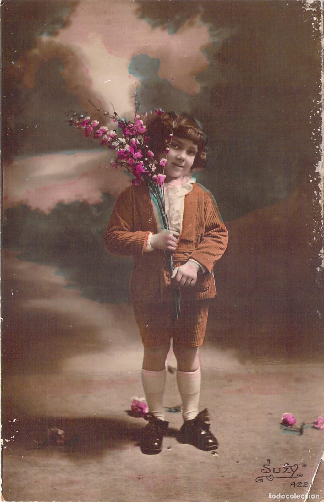 Postales: Postal Retrato Infantil Ni&ntilde;a con Flores Suzy