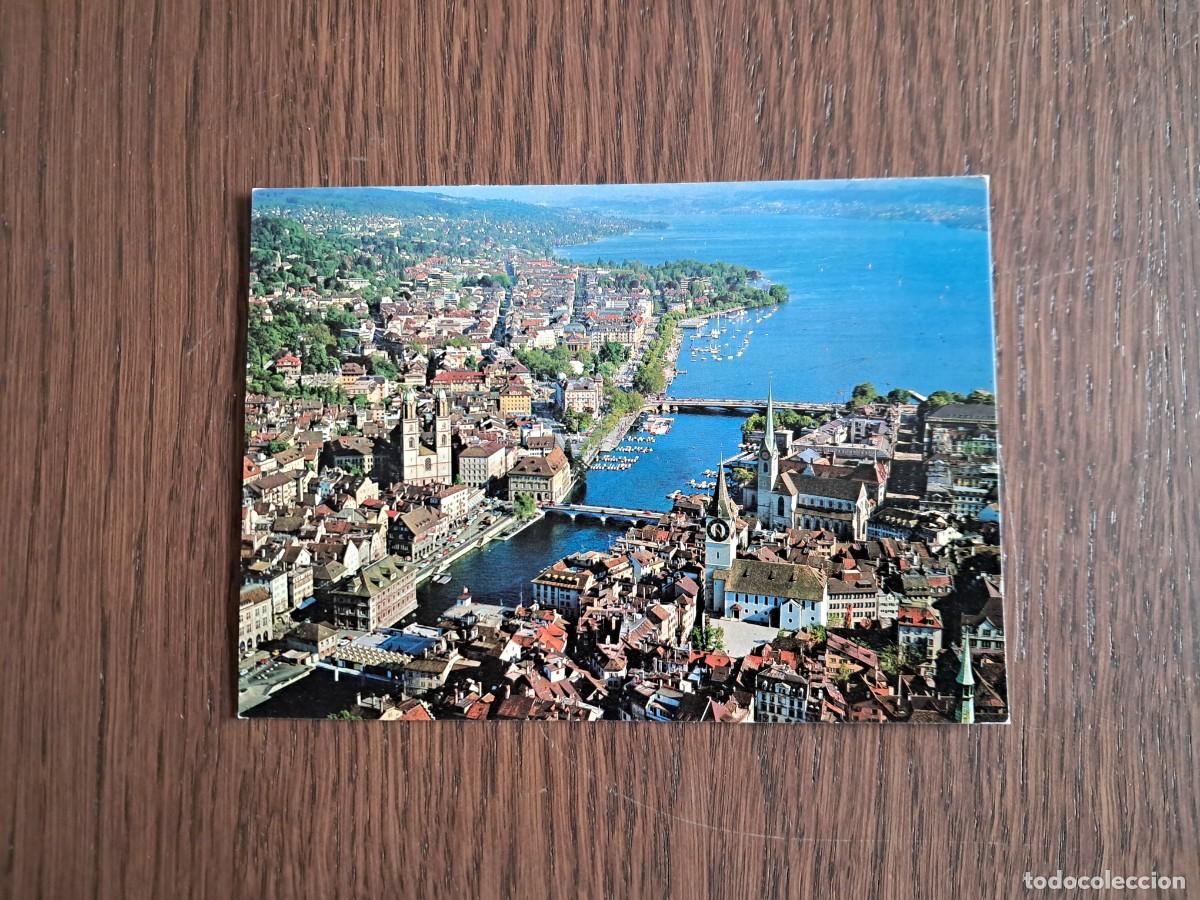Postales: postal de Suiza, vista a&eacute;rea de Zurich, Suiza, a&ntilde;os 70. escrita.