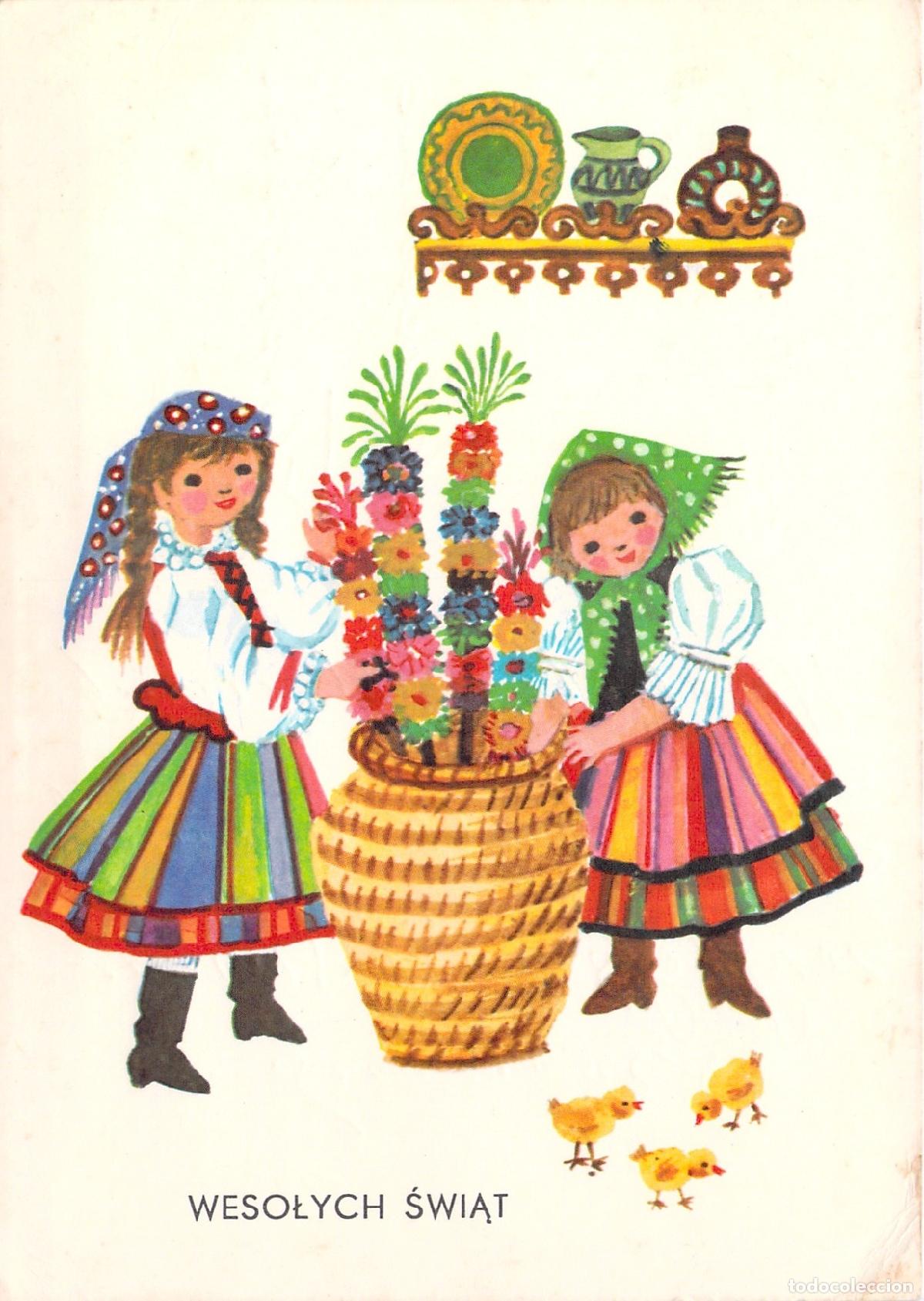 Postales: Postal de Pascua Polaca Ilustraci&oacute;n Ni&ntilde;as Trajes T&iacute;picos