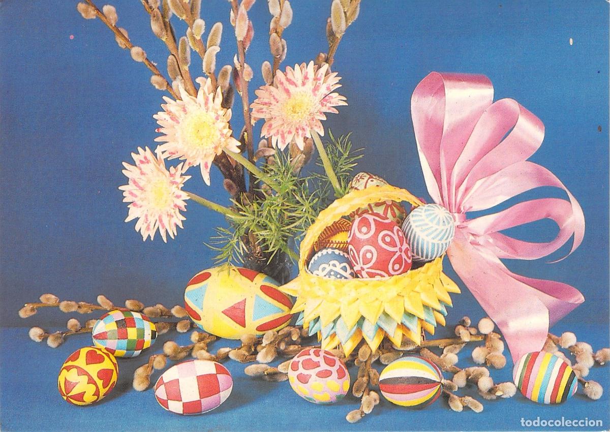 Postales: Postal de Pascua Polaca con Huevos Decorados y Flores