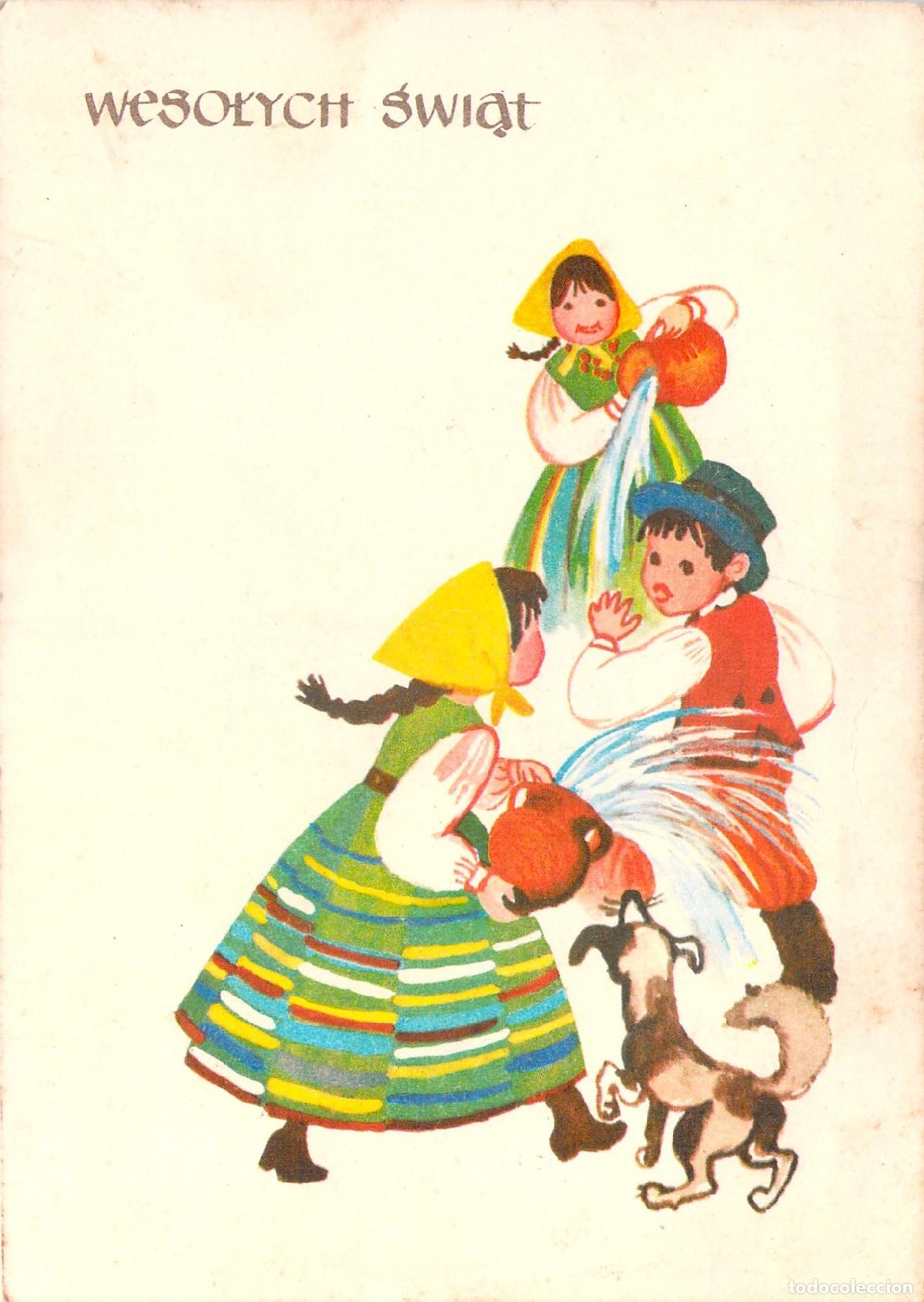 Postales: Postal Ilustrada de Pascua Polaca con Ni&ntilde;os en Trajes Tradicionales