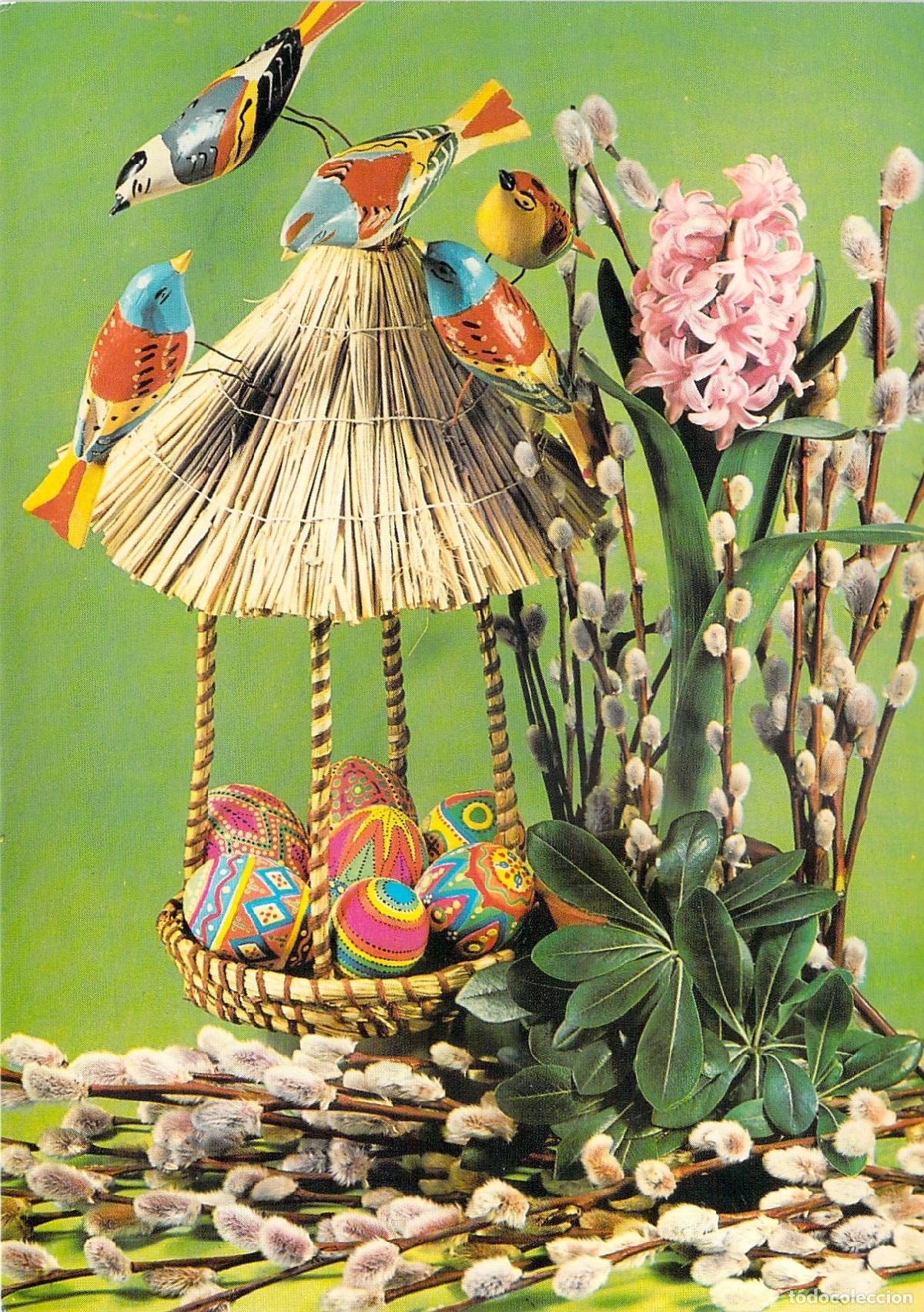 Postales: Postal de Pascua Polaca con Huevos Pintados y P&aacute;jaros