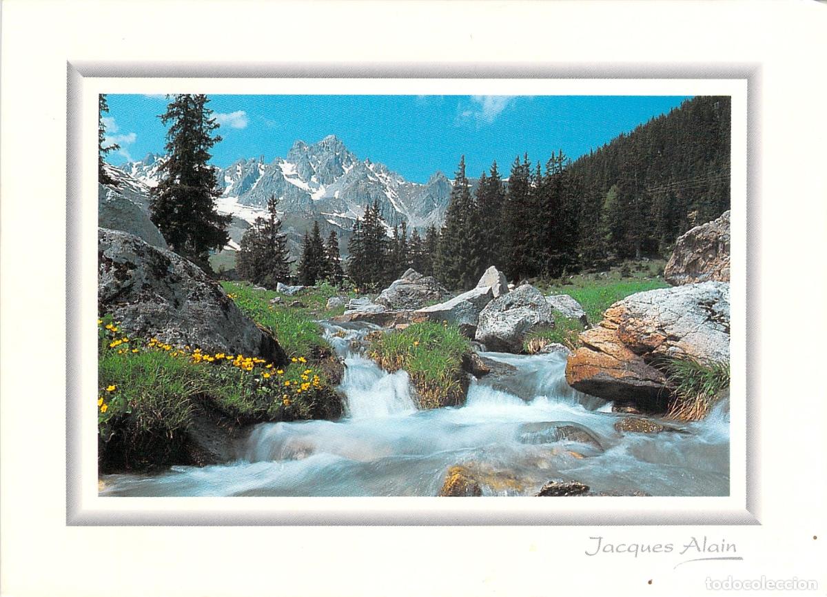 Postales: Postal de Paisaje Alpino con Torrente y Monta&ntilde;as por Jacques Alain