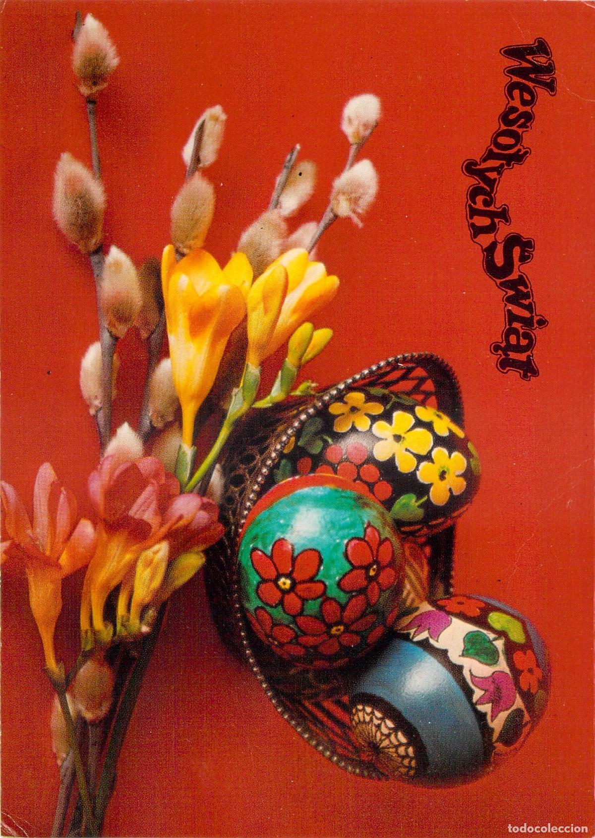 Postales: Postal de Pascua Polaca con Huevos Decorados y Flores