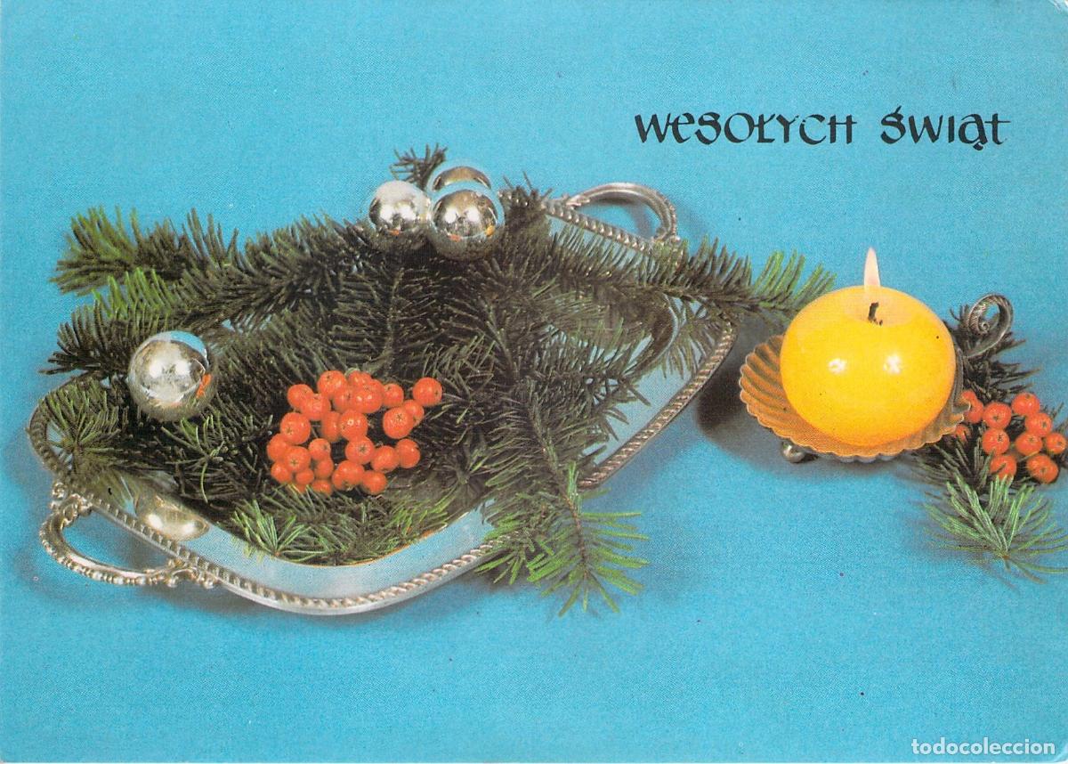 Postales: Postal Navide&ntilde;a Polaca con Vela y Bodeg&oacute;n Festivo