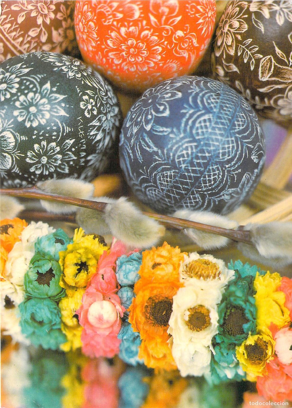 Postales: Postal de Pascua Polaca con Huevos Decorados y Flores